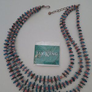 Jay King Mine Finds 3 Strand Opal & Neon Apatite Handcrafted Beaded Necklace